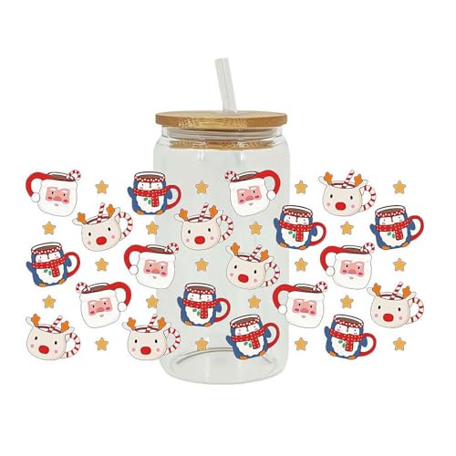 Weihnachtsdekorationen, UV-DTF-Transfer-Aufkleber, rot und grün, Weihnachtsaufkleber, Merry Christmas Wrap Transfer Aufkleber für 473 ml Glasbecher, Kaffeetasse, Bügelbilder von Carroterr