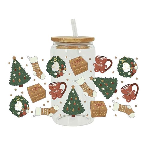 Weihnachtsdekorationen, UV-DTF-Transfer-Aufkleber, rot und grün, Weihnachtsaufkleber, Merry Christmas Wrap Transfer Aufkleber für 473 ml Glasbecher, Kaffeetasse, Bügelbilder von Carroterr