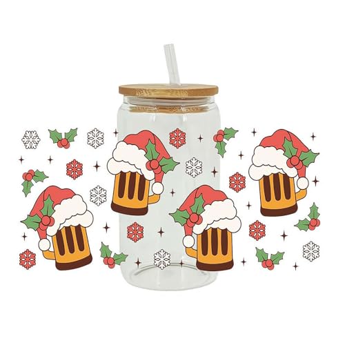 Weihnachtsdekorationen, UV-DTF-Transfer-Aufkleber, rot und grün, Weihnachtsaufkleber, Merry Christmas Wrap Transfer Aufkleber für 473 ml Glasbecher, Kaffeetasse, Bügelbilder von Carroterr