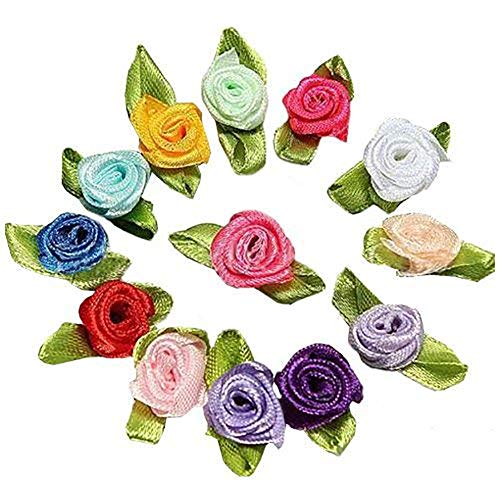 Carry stone 100 stücke Mini Satin Band Rose Blume Blatt Hochzeit Dekor Applikationen Nähen DIY Hauptfarbe: mischen Farbe Karte DIY Dekorationen von Carry stone