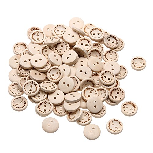 Carry stone Mode 100 Stücke Holz Handmade mit Liebe Knöpfe Scrapbooking Nähen Knöpfe (1,5 cm) Langlebig und Nützlich von Carry stone