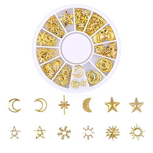 Neue Charm Gold Full Set Rivet Nails Diamanten Glanz Sterne und Mond Dekoration Nagel Schmuck (D) Langlebig und Praktisch von Carry stone