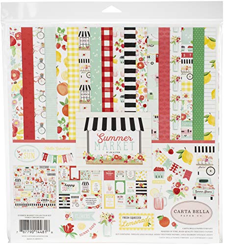 Carta Bella Paper Co CBSUM115016 Summer Market Collection Kit Papier, Rot, Rosa, Grün, Gelb, Schwarz, Blaugrün, 12-x-12-Inch von Carta Bella