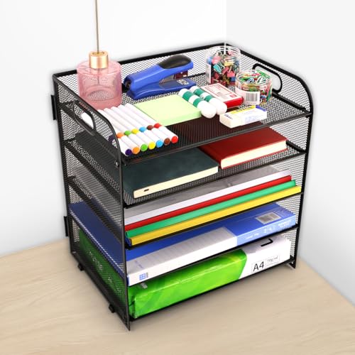 Cartlant 5 Ebenen Büro Organizer A4, Metall Schreibtisch Büro Papier Organizer Ablagefächer mit Griff, Schreibtischablage Dokumentenablage A4 Briefablage A4 Aktenablage für Zuhause, Büro, Schule von Cartlant