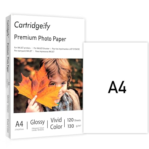 Cartridgeify Inkjet Hochglanz-Fotopapier A4 130 g/m², 120 Blatt, für Canon HP Epson Brother Tintenstrahldrucker… von Cartridgeify