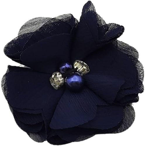 Carytalee 10 Stück marineblaue Strass-Perlen Spitze Blütenblatt Stoff Blumen Nähen Applikation, 5,8 cm von Carytalee