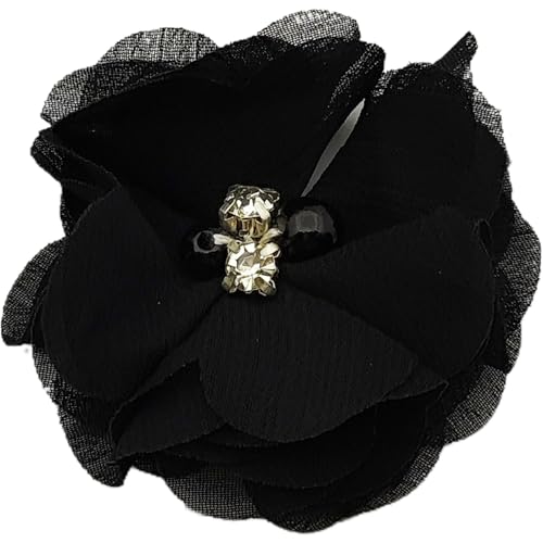 Carytalee 10 Stück schwarze Strass-Perlen Spitze Blütenblatt Stoff Blumen Nähen Applikation, 5,8 cm von Carytalee