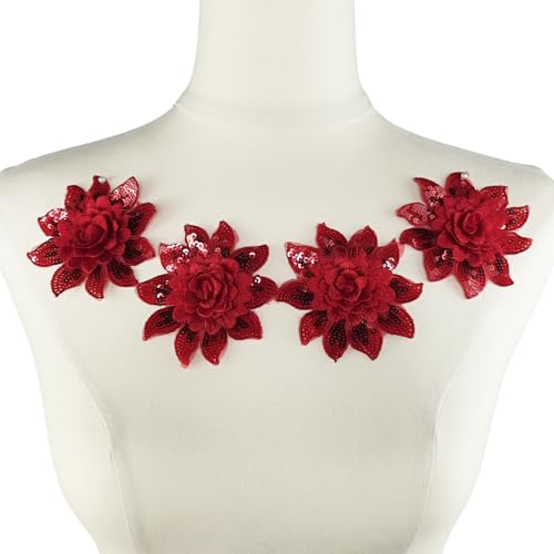 Carytalee 5 x Rosen-Applikationen mit Pailletten, Spitze, Stickerei, Applikation, DIY, Nähen, Kleidung, Applikation, Rot, 7,6 cm von Carytalee