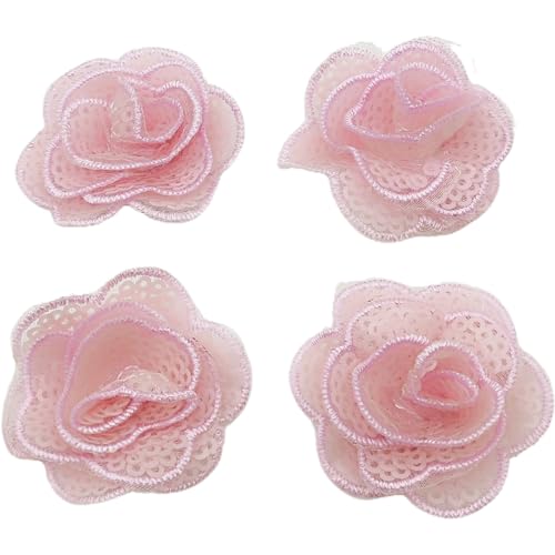 Carytalee 5 x Rosenblüten-Pailletten, Spitzenstickerei, Aufnäher, Applikation für Hochzeitskleid, DIY, Nähen, Basteln, Kleidung, Applikation, 4,1 cm, Rosa von Carytalee