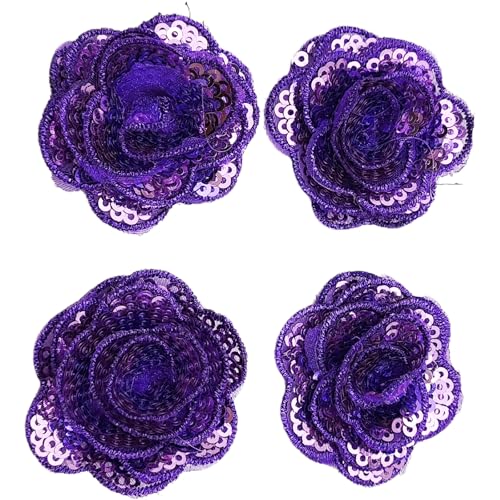 Carytalee 5 x Rosenblüten-Pailletten, Spitzenstickerei, Aufnäher, Applikation für Hochzeitskleid, DIY, Nähen, Basteln, Kleidung, Applikation, 4,1 cm, Violett von Carytalee