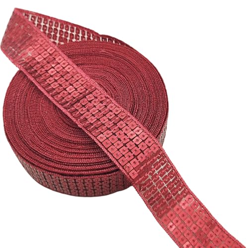 Carytalee 9,1 m Pailletten-Spitzenbordüre, Glitzer-Paillettenborte zum Basteln, Nähen, Verzierungen, Paillettendekoration, Rot, 25 mm von Carytalee