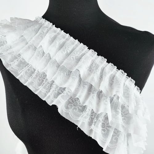 Carytalee Organza-Spitzenbesatz, 3-lagig, Vintage-Stil, plissiert, gerafft, Netz, Chiffonband für DIY, Nähen, Kleidung, Brautkleid, Dekoration, 12,7 cm, Weiß, 2 m von Carytalee