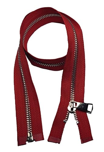 CasCab 2 Stück #5 55cm Trennreißverschlüsse (Offener Reißverschluss) für Jacken, Nähen von Mänteln, Handwerksarbeiten, Silberne Metallzähne (Rot Gürtel-55cm 2 Stück) von CasCab