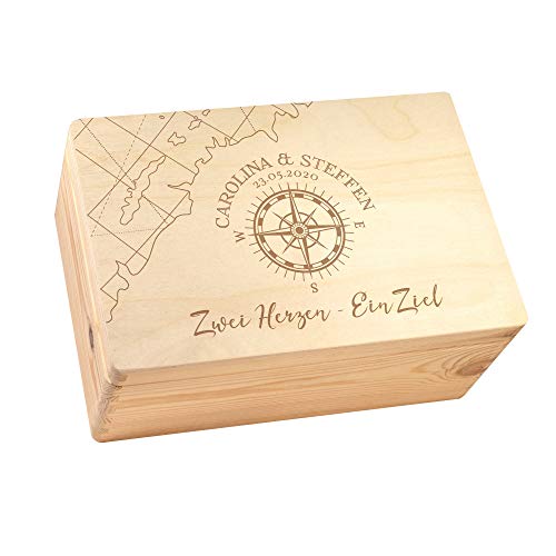 Erinnerungsbox zur Hochzeit, Holzkiste mit Deckel, Hochzeitsgeschenke für Brautpaar, Erinnerungskiste mit Gravur, Personalisiert mit Namen und Datum, Kleine Geschenkbox, Holz Aufbewahrungsbox, Fotobox von Casa Vivente