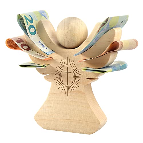 Holzengel Deko-Figur mit Kreuz Gravur, Deko Engel Figur, Verpackung für Geldgeschenke, Weihnachtsdeko, Geschenk zur Taufe, Schutzengel Figur aus Holz, Glücksengel Holzdeko, Holzfiguren Deko von Casa Vivente