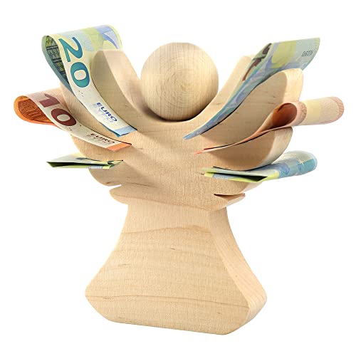 Holzengel Dekofigur, Geldgeschenk für Jungen und Mädchen, Schutzengel Figur aus Holz, Verpackung für Geldgeschenke, Engel Deko Geschenk, Kleiner Holzfiguren Glücksbringer, Glücksengel Holzdeko von Casa Vivente