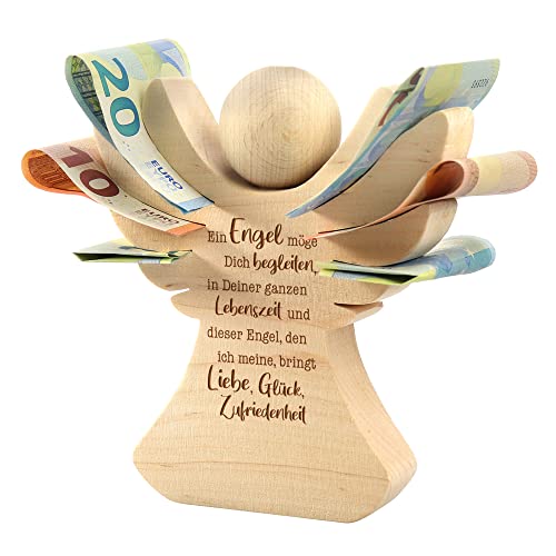 Holzengel mit Gravur, Taufgeschenk, Personalisierte Dekofigur mit Namen und Datum, Geldgeschenk für Jungen und Mädchen, Holz Engel Figur, Verpackung für Geldgeschenke zur Taufe, Holzfiguren Geschenk von Casa Vivente