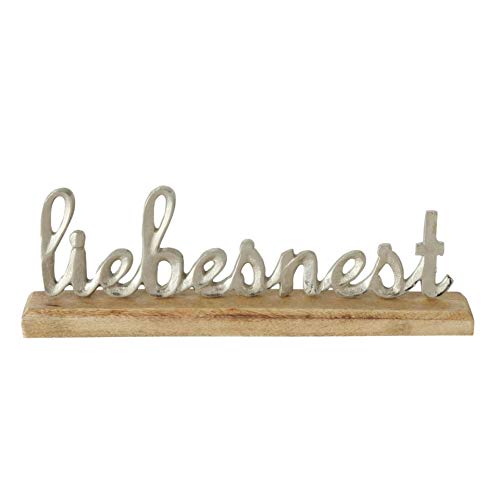 CasaJame Deko Schriftzug Liebesnest Metall, Dekobuchstaben Silber, Moderne Dekoration, Aufsteller 3D Schrift H14cm T5cm B40cm von CasaJame