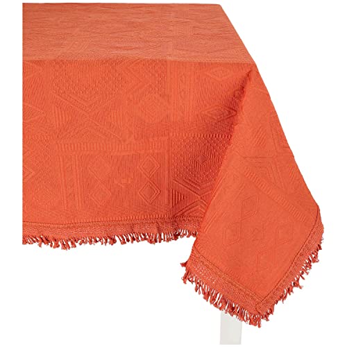 Casatessile Mexico - Jacquard-Tischdecke Baumwolle | Eleganz Geometrisches Muster mit Fransen | Maschinenwaschbar & Langlebig | Quadratisch cm 140x140 - Arancio - ORANGE von Casatessile