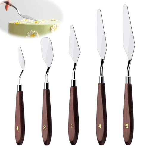 Casenly Streichpalette Set, 5 Stück Edelstahl Winkelpalette Torte, Streichpaletten für Torten Kuchen Creme Spachtel, Creme Spachtel Zubehör zum Dekorieren von Kuchen für Torte, Backen, Strukturpaste von Casenly