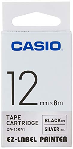 Casio EZ-Label Printer XR-12SR1 Schriftband selbsthaftend 12 mm x 8,0 m schwarz auf silber von Casio Europe GmbH