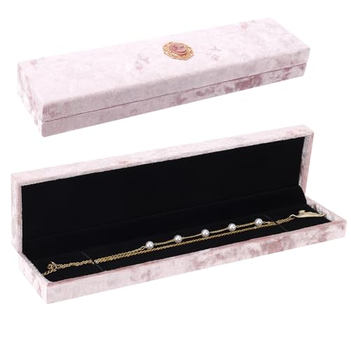 Casiwaft Lange Halskette Geschenkboxen, Samt Vintage Halskette Anhänger Armband Display Box für Heiratsantrag Verlobung Valentinstag und Tägliche Lagerung, Rosa von Casiwaft