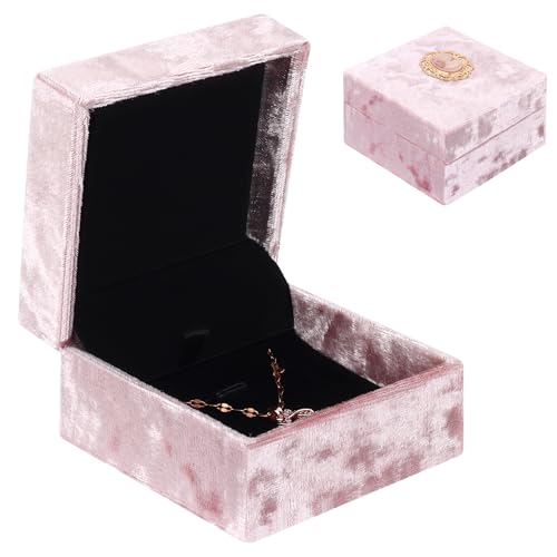 Casiwaft Samt Halskette Anhänger Armband Display Box, Schmuck Geschenkboxen, Kleine Vintage Schmuckschatulle Armband Halskette Box für Heiratsantrag Verlobung Valentinstag und Tägliche Lagerung, Rosa von Casiwaft