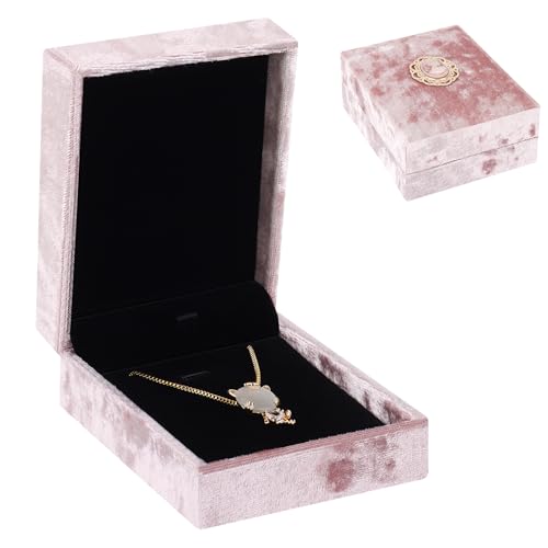 Casiwaft Samt Halskette Anhänger Armband Display Box, Schmuck Geschenkboxen, Kleine Vintage Schmuckschatulle Armband Halskette Box für Heiratsantrag Verlobung Valentinstag und Tägliche Lagerung, Rosa von Casiwaft