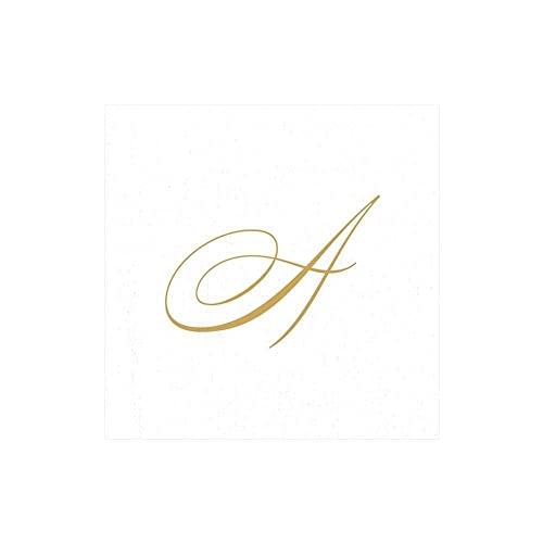 Caspari 2900CG.A White Pearl & Gold Paper Linen Boxed Cocktail Napkins in Letter A - Pack of 30 von Caspari