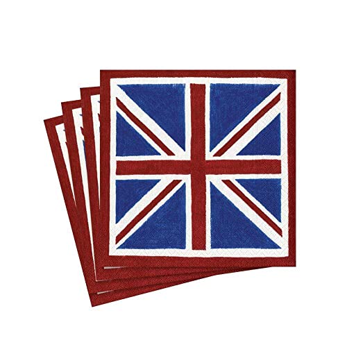 Caspari Papierservietten, Motiv Union Jack, 20 Stück, Papier, blau, Cocktail von Caspari