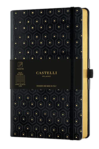 Castelli Milano Copper & Gold Honeycomb Notizbuch, 13 x 21 cm, liniert, fester Einband, Farbe Schwarz, 240 Seiten von Castelli