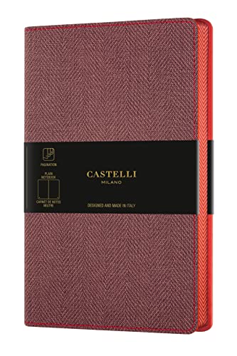 Castelli Milano HARRIS Maple red Notizbuch, 13 x 21 cm, weiße Seite, flexibler Einband, Farbe Rot, 240 Stück von Castelli