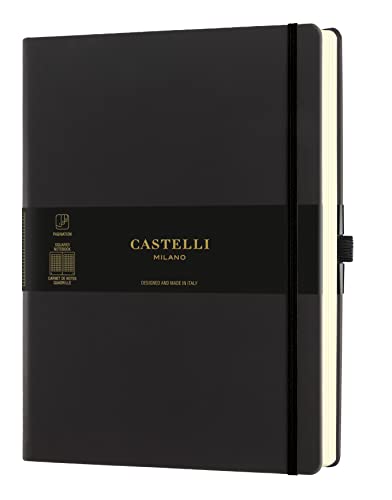 Castelli Milano AQUARELA Black Sepia Notebook 19 x 25 cm kariert Hardcover Farbe Schwarz 192 Seiten von Castelli