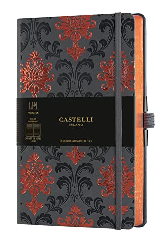 Castelli Milano Copper & Gold Baroque Copper Notizbuch, 13 x 21 cm, liniert, fester Einband, Farbe Dunkelgrau, 224 Seiten von Castelli