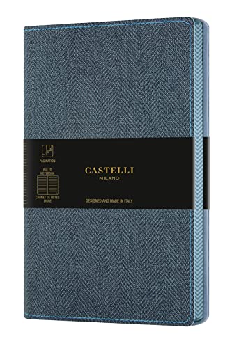 Castelli Milano HARRIS Slate Blue Notizbuch, 13 x 21 cm, liniert, flexibler Einband, Farbe Blau, 240 Seiten von Castelli