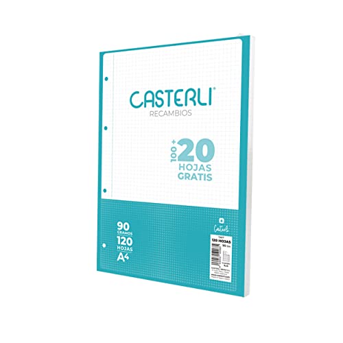 CASTERLI 72617 Nachfüllpackung, 120 Blatt mit Rand, A4, 4 Löcher, Papier 90 g, (4 x 4 mm, A4) von Casterli