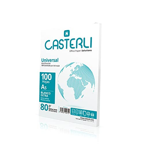 CASTERLI - 81017 Folien A5, Papier A5, 100 Blatt, weißes A5, 80 g/m² Papier, extra weiß, Mehrzweckpapier für A5 80 g/m² (A5, 100 Blatt) von Casterli