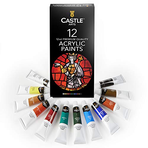 Castle Art Supplies 12x12ml Acrylfarben-Set | Günstiges Einsteigerset für Anfänger oder Profis | Hochwertige, intensive Farben | Einfache Anwendung, viele Oberflächen | Schöne Präsentationsbox von Castle Art Supplies