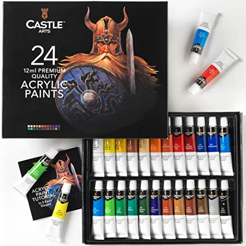 24pc Acrylfarbe Set für Anfänger, Studenten oder Künstler. Perfekte Mischung aus Qualität, Flexibilität und Vielseitigkeit. Kräftige Farben, gute Deckung auf Papier, Leinwand, Holz oder Stoff von Castle Art Supplies