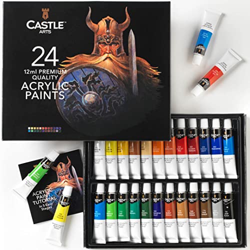 Castle Art Supplies 24x12ml Acrylfarben-Set | Günstiges Einsteigerset für Anfänger & Profis | Hochwertige, intensive Farben | Einfache Anwendung, viele Oberflächen | Übersichtliche Präsentation von Castle Art Supplies