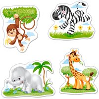 African Animals - 4x Puzzle 3+4+6+9 Teile von Castorland