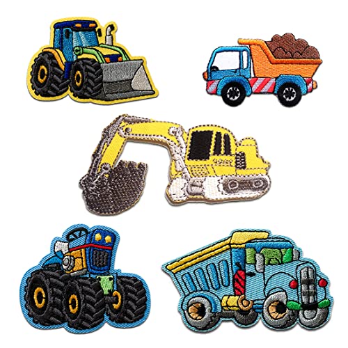 Aufnäher für Kinder - Baustellen Set 5 Stück Bagger LKW Kipper - Aufnäher, Bügelbild, Aufbügler, Applikationen, Patches, Zum Aufbügeln von Catch the Patch