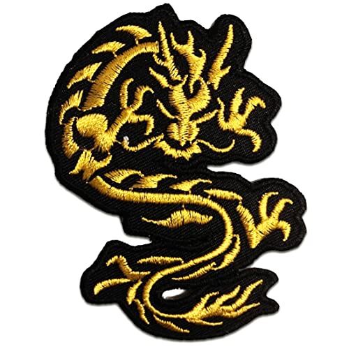 Chinesischer Drache - Aufnäher, Bügelbild, Aufbügler, Applikationen, Patches, Flicken, Zum Aufbügeln, Größe: 6,7 x 9 cm, Farbe:gold von Catch the Patch