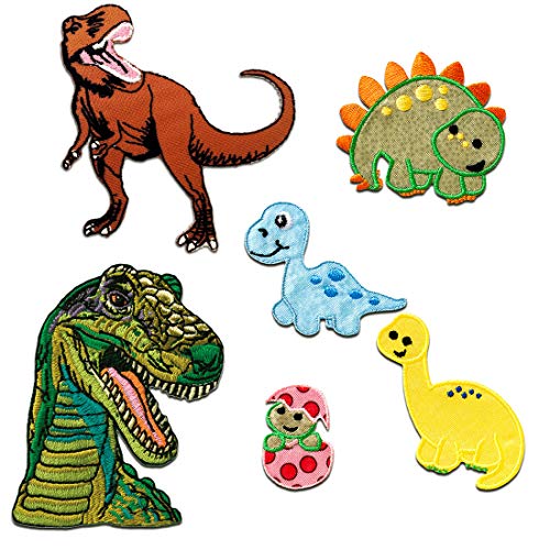 Dino Set 6 Stück Tier - Aufnäher, Bügelbild, Aufbügler, Applikationen, Patches, Flicken, Zum Aufbügeln von Catch the Patch