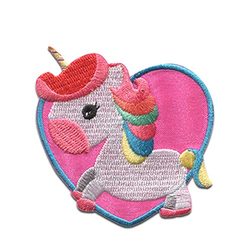 Einhorn - Aufnäher, Bügelbild, Aufbügler, Applikationen, Patches, Flicken, Zum Aufbügeln (Einhorn pinkes Herz), Größe: 6,3 x 6,7 cm von Catch the Patch