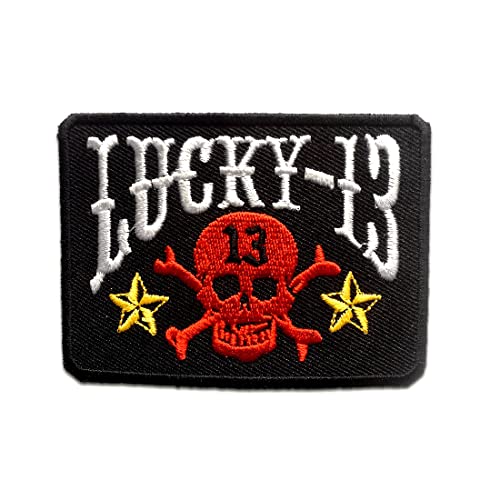 Lucky 13 Biker - Aufnäher, Bügelbild, Aufbügler, Applikationen, Patches, Flicken, Zum Aufbügeln, Größe: 5,7 x 7,7 cm, Farbe:schwarz/rot von Catch the Patch