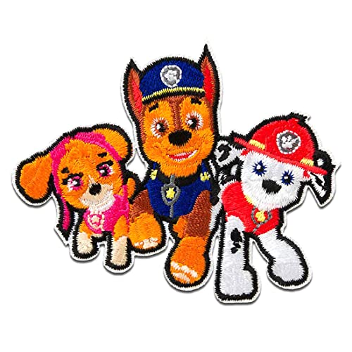 Paw Patrol Chase Marshall Skye - Aufnäher, Bügelbild, Aufbügler, Applikationen, Patches, Flicken, zum aufbügeln, Größe: 6,1 x 7,5 cm von Catch the Patch