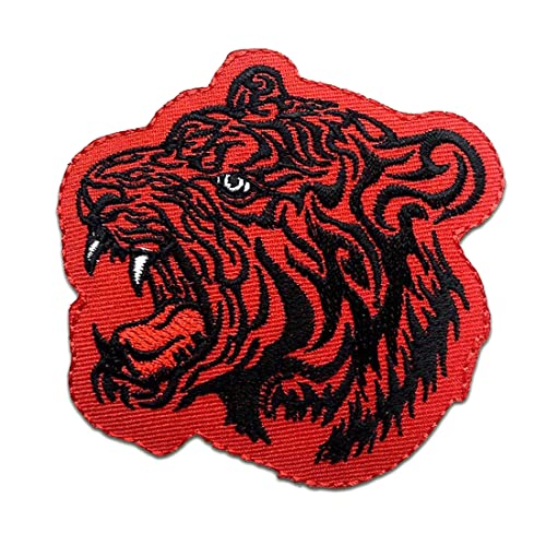 Tiger Tier - Aufnäher, Bügelbild, Aufbügler, Applikationen, Patches, Flicken, Zum Aufbügeln, Größe: 7.5 x 8 cm, Farbe:rot von Catch the Patch