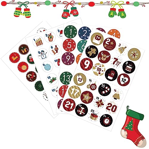 Aufkleber Adventskalender, Adventskalender Nummern, 4 x 24 Sticker für Aufkleber Zahlen Adventskalender, Kalender Zum Befüllen, Papiertüten Weihnachten,Adventskalendertüten,Adventskranz Selber Basteln von Catelves