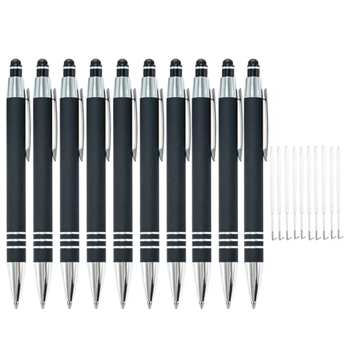 Catelves Kugelschreiber Mit Touchpen 1,0mm, 10 Stück 2 in 1 Kugelschreiber Hochwertig Set, Kugelschreiber Schwarz Mit Rutschfeste Griffzone, Kugelschreiber Set 10 Nachfüllen für Büro Haushalt(Schwarz) von Catelves